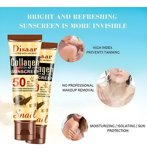 2 Piezas Protector Solar Disaar Snail & Colágeno Spf 50 50g