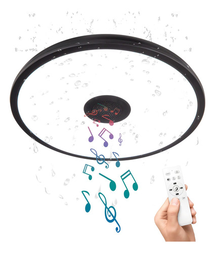 Asall Lámpara De Techo Led Impermeable Negra Con Altavoz