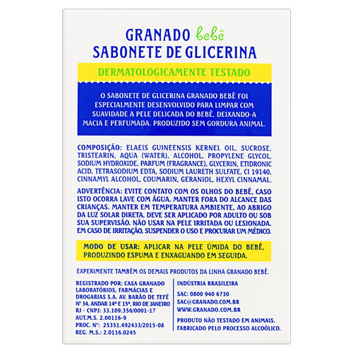 Imagem 4 de 4 de Sabão em barra Granado de Glicerina Bebê de 90 g