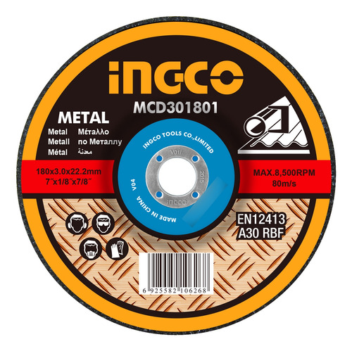 Ff Disco Corte Metal 7'' X1,6mm Centro Plano Ingco Mcd301802 Color Amarillo