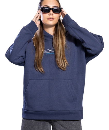 Buzo Hoodie Frisa Canguro Capucha Bordado Mujer Bolsilos Alg