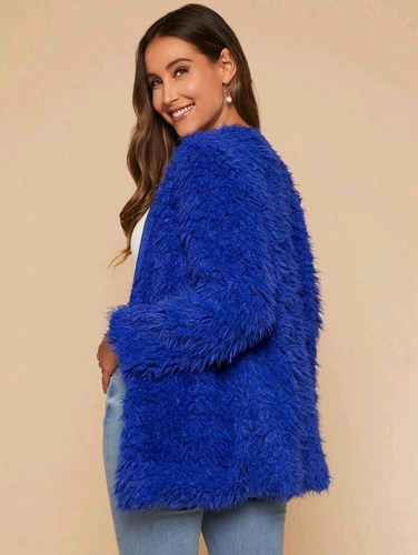 Abrigo Chamarra De Peluche Azul Talla G