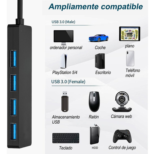 D Conector Múltiple Usb 3.0 De 4 Puertos