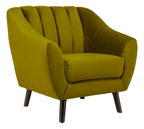 Sillón Individual Ocasional Vintage Moderno Minimalista Color Olivo Diseño De La Tela Terciopelo