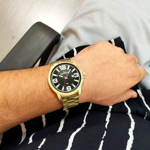 Imagem 6 de 10 de Relógio Masculino Dourado Condor Ouro 18k + Carteira Brinde