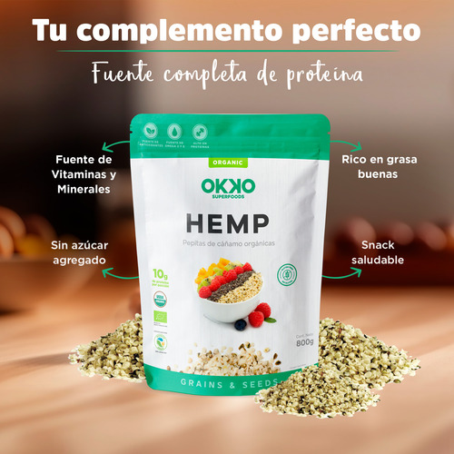 Semillas De Hemp Orgánico 800 G 100% Natural Okko Superfoods