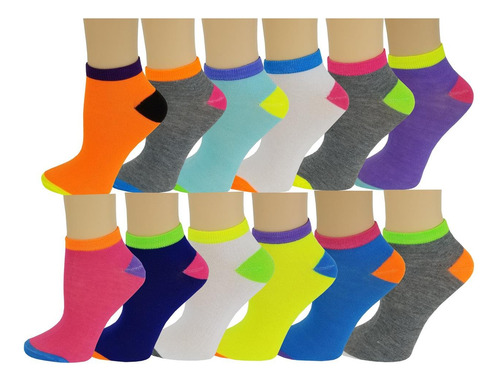 96 Pares Calcetines De Tobillo Coloridos Neón Brillante