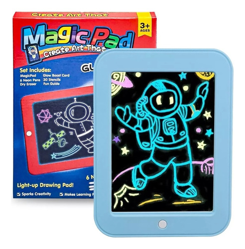 Tablero De Dibujo Luz Led Magic Pad + Marcadores +plantilla