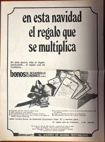 Bonos De Desarrollo Económico Aviso Publicitario 1972