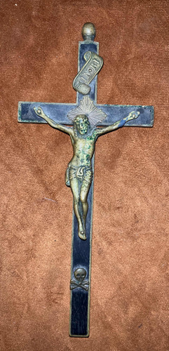 Crucifijo Jesús Muy Antiguo Bronce Madera