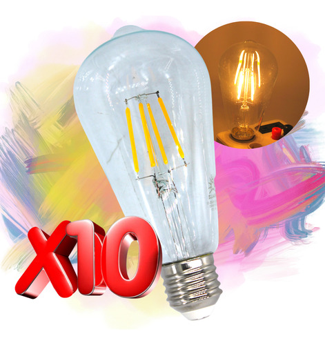 10 Focos Led Vintage Tipo Incandescente Bombilla 4w Calidos Luz Blanco Cálido
