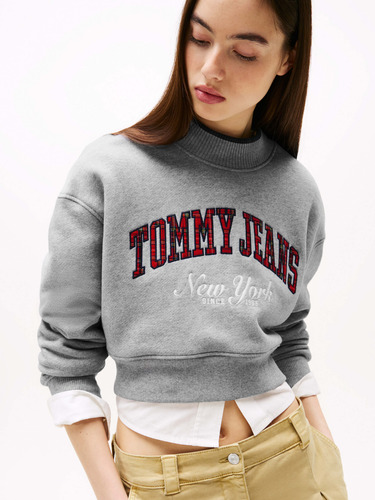Sudadera Gris Cropped Con Cuello Chimenea Tommy Jeans Mujer