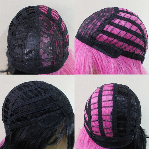 Peluca Larga Mitad Negra Mitad Rosa De Para