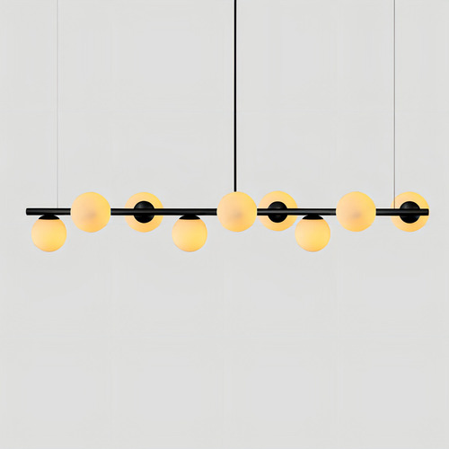 Lustre Pendente Figo Preto 1,5m 9 Globos De Vidro Branco Trybo Design 9-150-2620-3-BR
