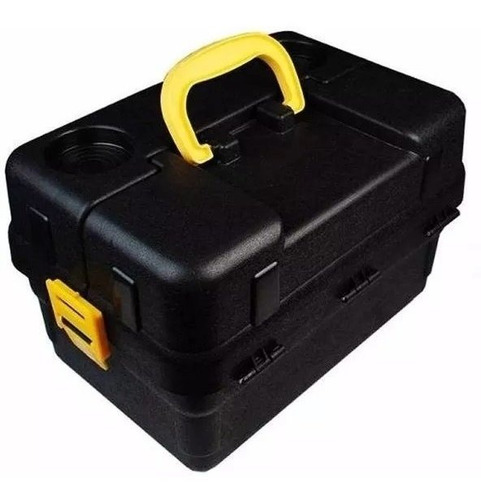 Caixa De Pesca 6 Bandejas Hi Articulada + Enrolador Preta