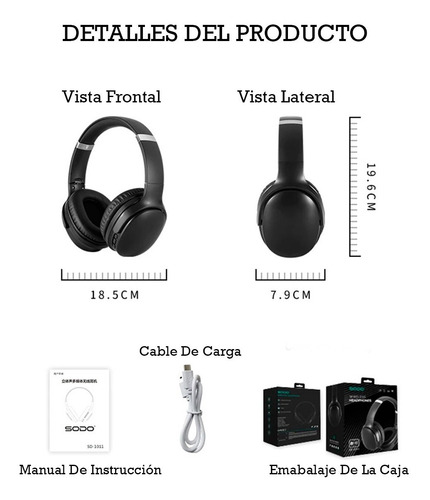Imagen 9 de 10 de Audífonos Bluetooth Headphones Wireless Sodo Sd-1011