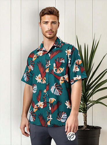 Camisa Casual Hawaiana Talla Grande Para Hombre Con Estampad
