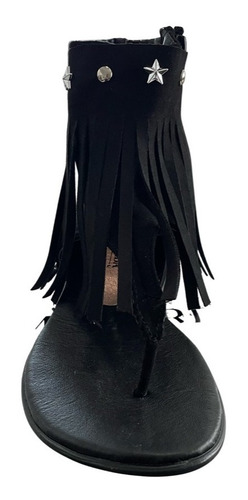 Imagen 3 de 4 de Sandalia Boho Chic Maharba Wild Black Sandal Hecha En México