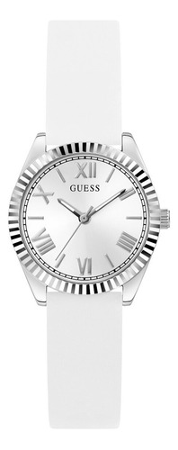 Reloj Guess Mini Imprint Dama W1227l4 Rosa Correa Blanco Bisel Plateado Fondo Blanco