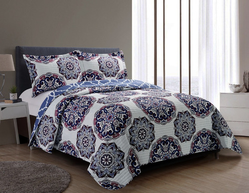 Imagen 5 de 5 de Cubrecama Quilt Cover Reversible +fundas Queen Kelowna D3