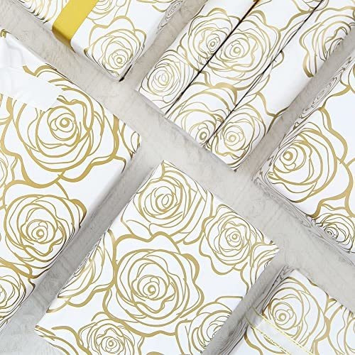 Papel Para Envolver Regalos, Patrón De Rosas Doradas En Pape