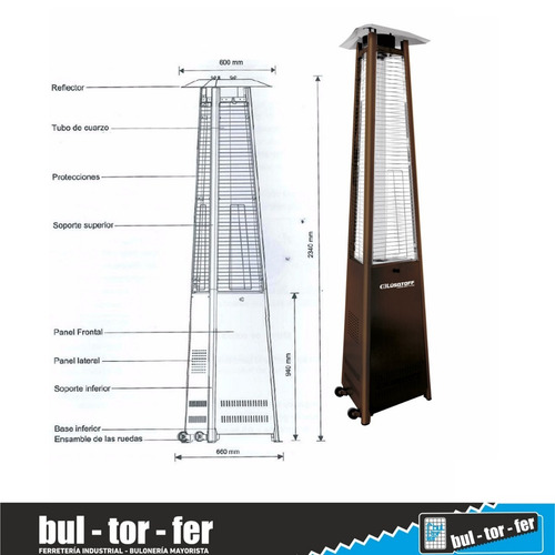 Imagen 4 de 9 de Calefactor Exterior Piramide + Regulador Lusqtorff Jk-1010