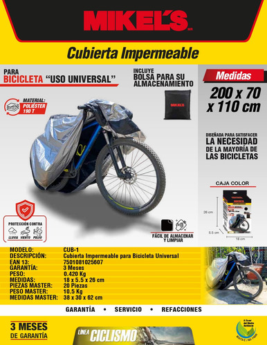 Cubierta Impermeable P/ Bicicleta Univ 200x70x110 Cm Cub-1