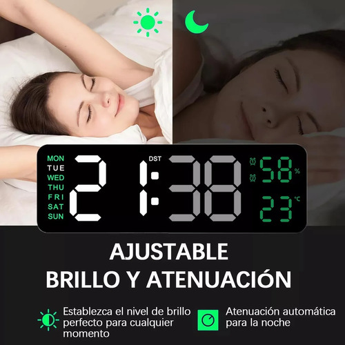 Relógio De Parede Digital Com Termômetro, Alarmes E Calendár