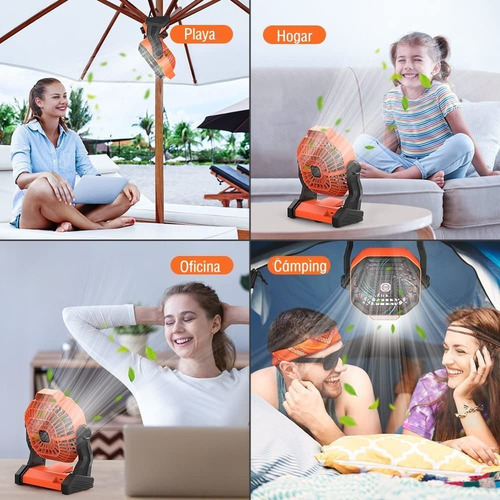 A Ventilador De Camping Recargable Con Luz Led Y Gancho
