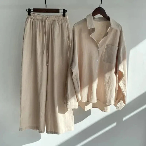 Conjunto De Dos Piezas De Lino Y Algodón Para Mujer