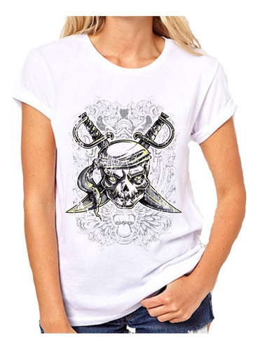 Remera De Mujer Calavera Pirata Espadas Arte