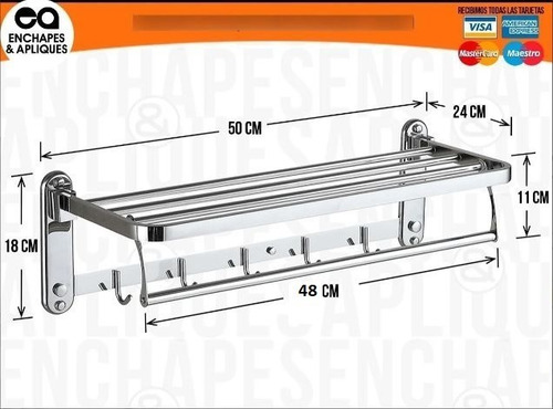 Imagen 2 de 6 de Organizador Toallas Plegable Con Percheros 50 Cm Acero Inox