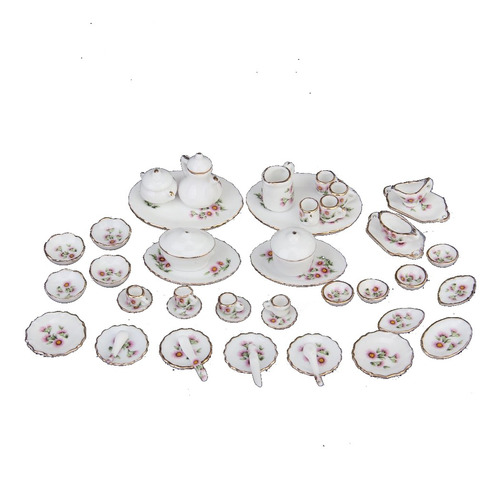 50pcs Dollhouse Miniatura De Flores Juego De Té De