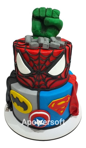 Torta Super Heroes,hulk,hombre Araña, Batman, Superman Cap.a