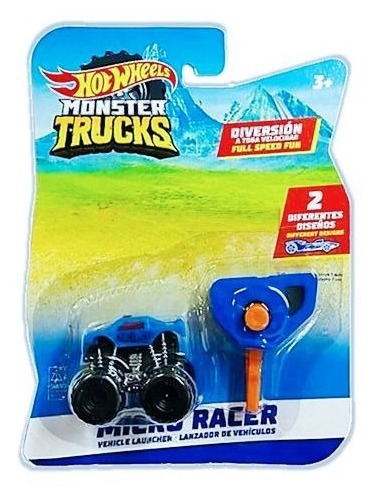 Mini Hot Wheels Monster Trucks 4cm Micro Racer Azul Lanzador