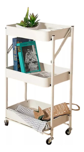 Carrito Organizador Plegable 3 Niveles Ruedas 360 Metal Cocina Baño Oficina Multifuncional