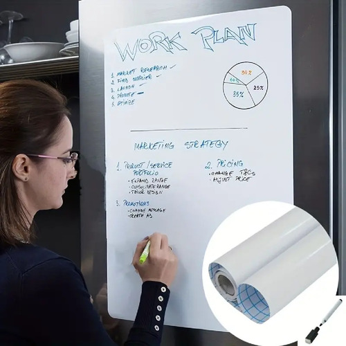 Pizarra Autoadhesiva Blanca Tipo Vinilo Para Pared Laminado Reutilizable Borrable En Seco Ideal Oficina, Escuela O Casa Tablero Tipo Pizarrón Flexible Para Marcadores