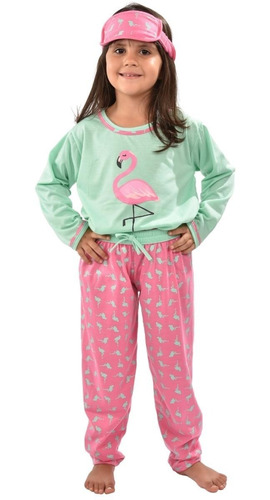 Imagem 5 de 6 de Pijamas Mãe E Filha + Tapa Olho Flamingo De Frio Inverno