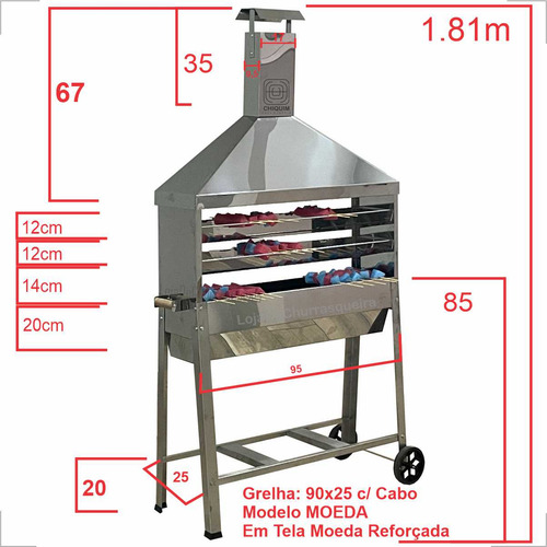 Churrasqueira Inox Coifa Alongada + Higiene Churrasquinho