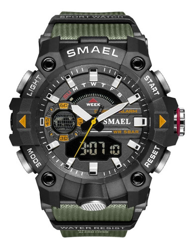 Smael Hombre Led Reloj Militar Dial Dual Táctico Camping Correa Verde Del Ejército