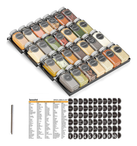 Spaceaid Organizador Para Especias Con 28 Tarros 386 Etiquet Color Negro