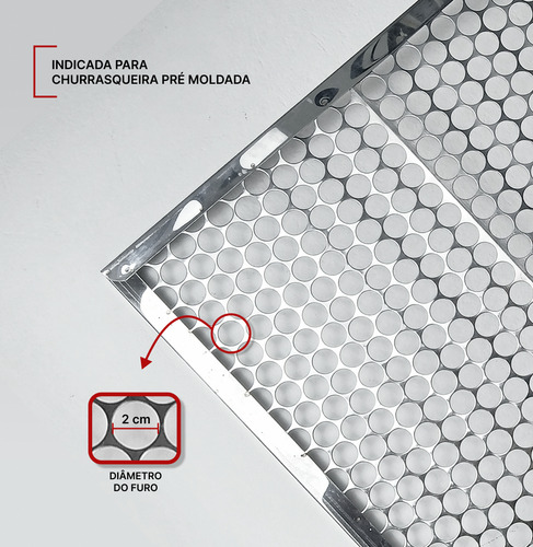 Grelha Moeda Inox Alvenaria Pré-moldada 69x40