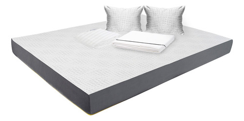 Colchón Matrimonial 10 Cm + Sábanas, Protector Y Almohada Blanco Con Gris