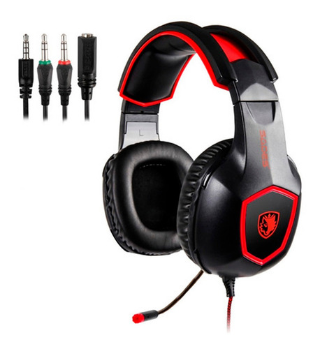 Auriculares Gamer Sades Sa818 Red Micrófono Pc Ps4 Celular