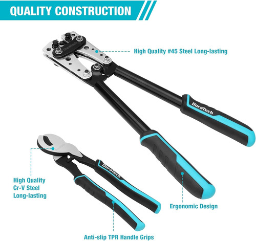 Duratech Batería Cable Lug Crimping Herramienta Con...