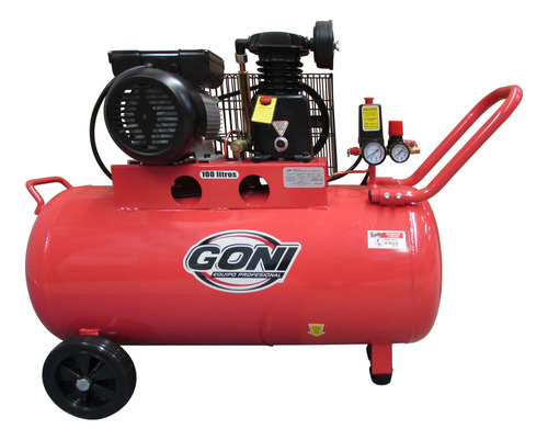 Compresor De Banda 1hp Tanque Horizontal De 100lt 9306 Goni Color Rojo Fase Eléctrica Bifásica Frecuencia 60