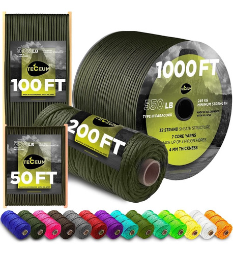 Cuerda Paracord De Nylon Para Supervivencia - 305m/61m/37m/3