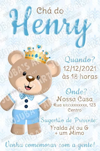 Convite Digital Chá De Bebê Urso Príncipe