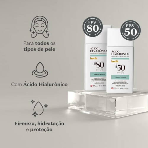 Protetor Solar Facial Fluido Fps 50 Botik Ácido Hialurônico