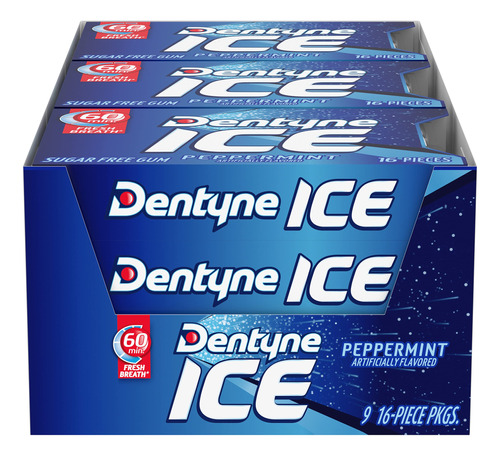 Chicle Sin Azucar Dentyne Ice Peppermint, 9 Paquetes De 16 P